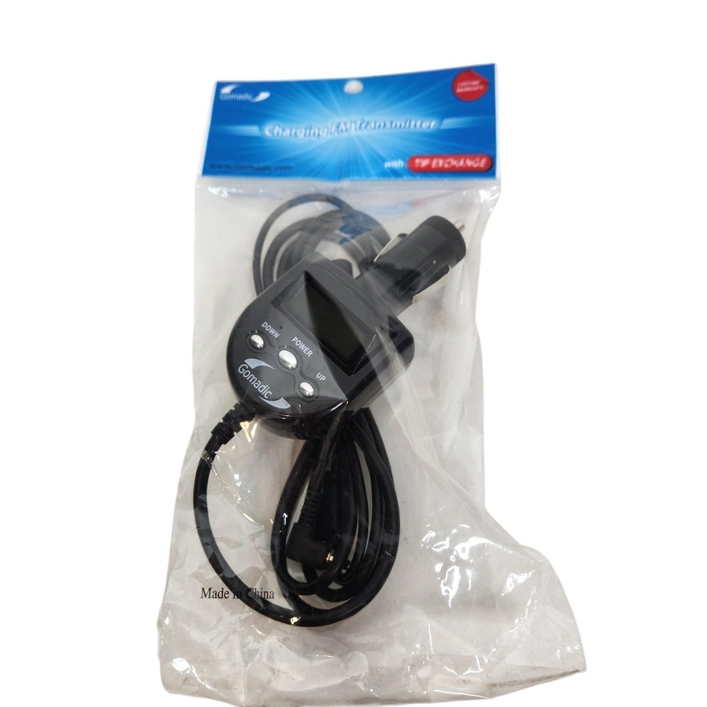Gomadic Charging FM Transmitter Car Adapter Black TipExchange 3.5mm Audio Cable